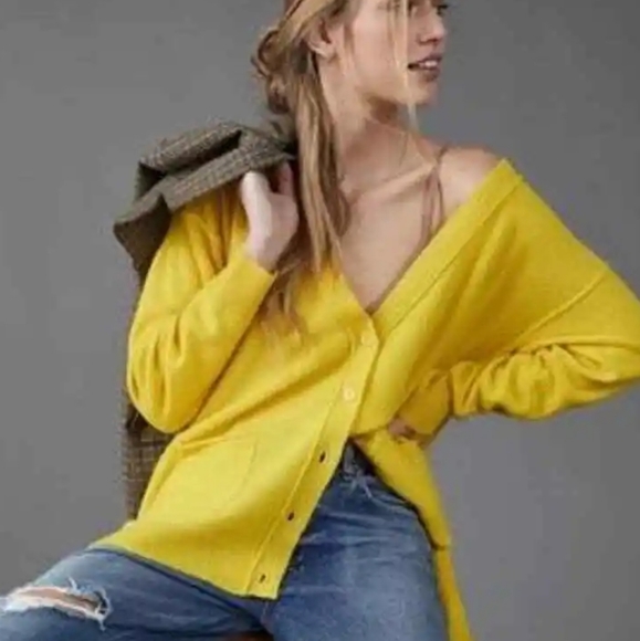 Pilcro Sweaters - Anthropologie Pilcro 100% Cashmere Canary Yellow Button Front Cardigan Sweater
